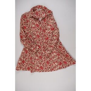Ro's Garden Shirt Dress Floral Corduroy Pink Red XS